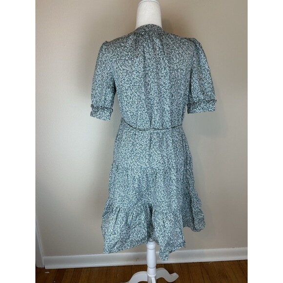 Draper James S Midi Dress Green Floral Peasant Tiered Puff Sleeve Button Cotton - Picture 5 of 8